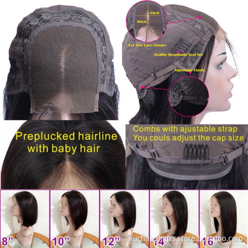 Fashion Design 8 Inch Peruvian Human Hair Lace Front Closure Short Bob Wig Wholesale Straight Human Hair Bob Peruvian Wigs